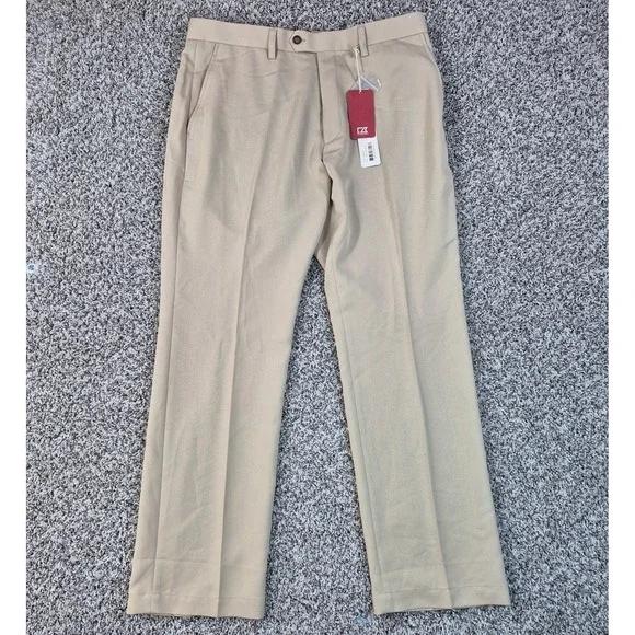 Cutter & Buck Double Pleat Microfiber Dress Pants, Slacks. Beige, 36X32. NWT!! - Picture 2 of 10
